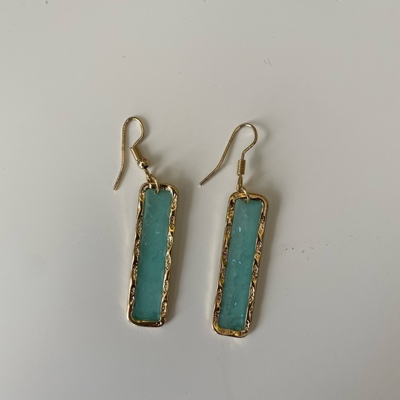 gold trim blue glass earrings - Picture 2 of 2